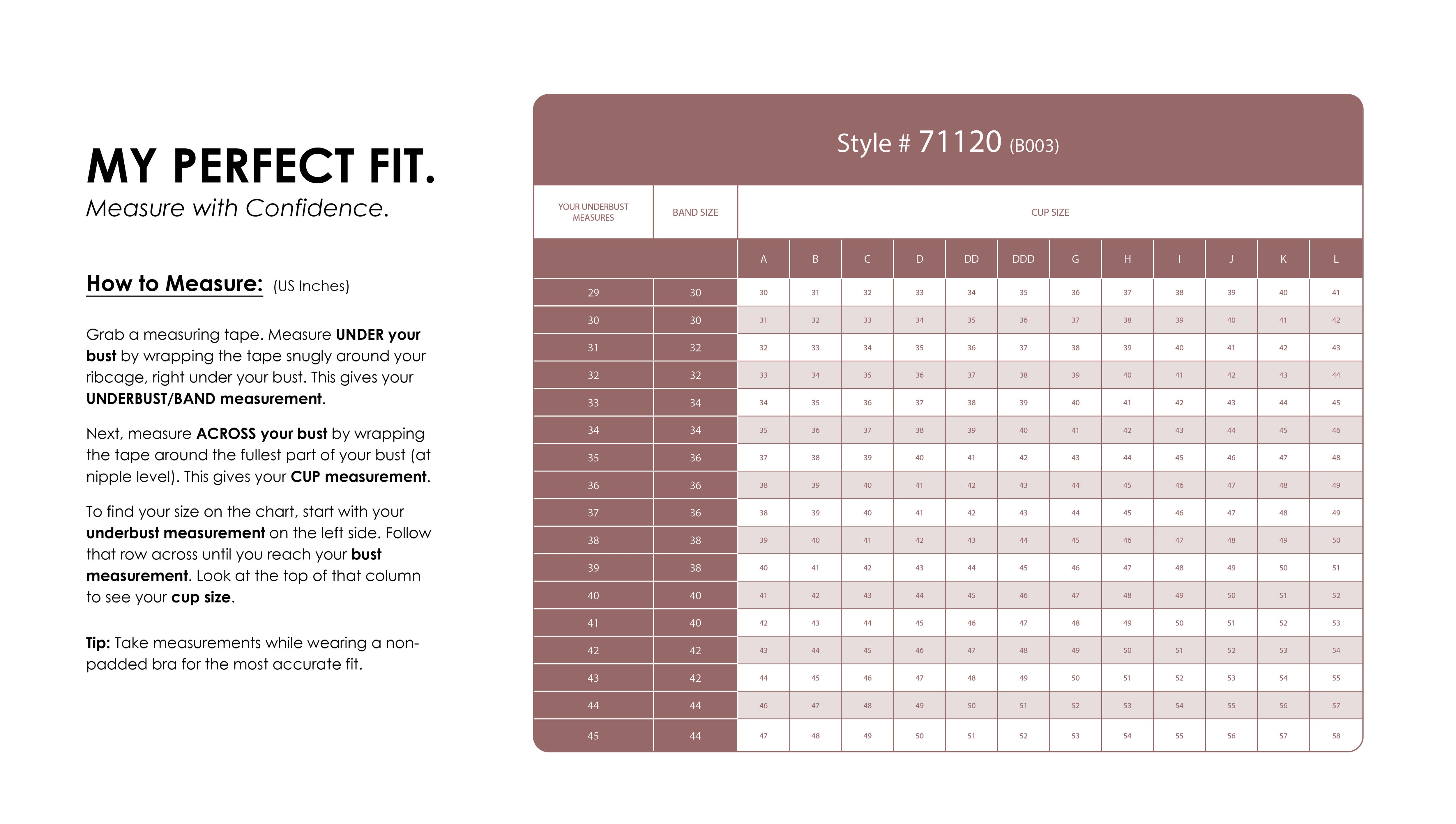 Size Chart for Contour Empress