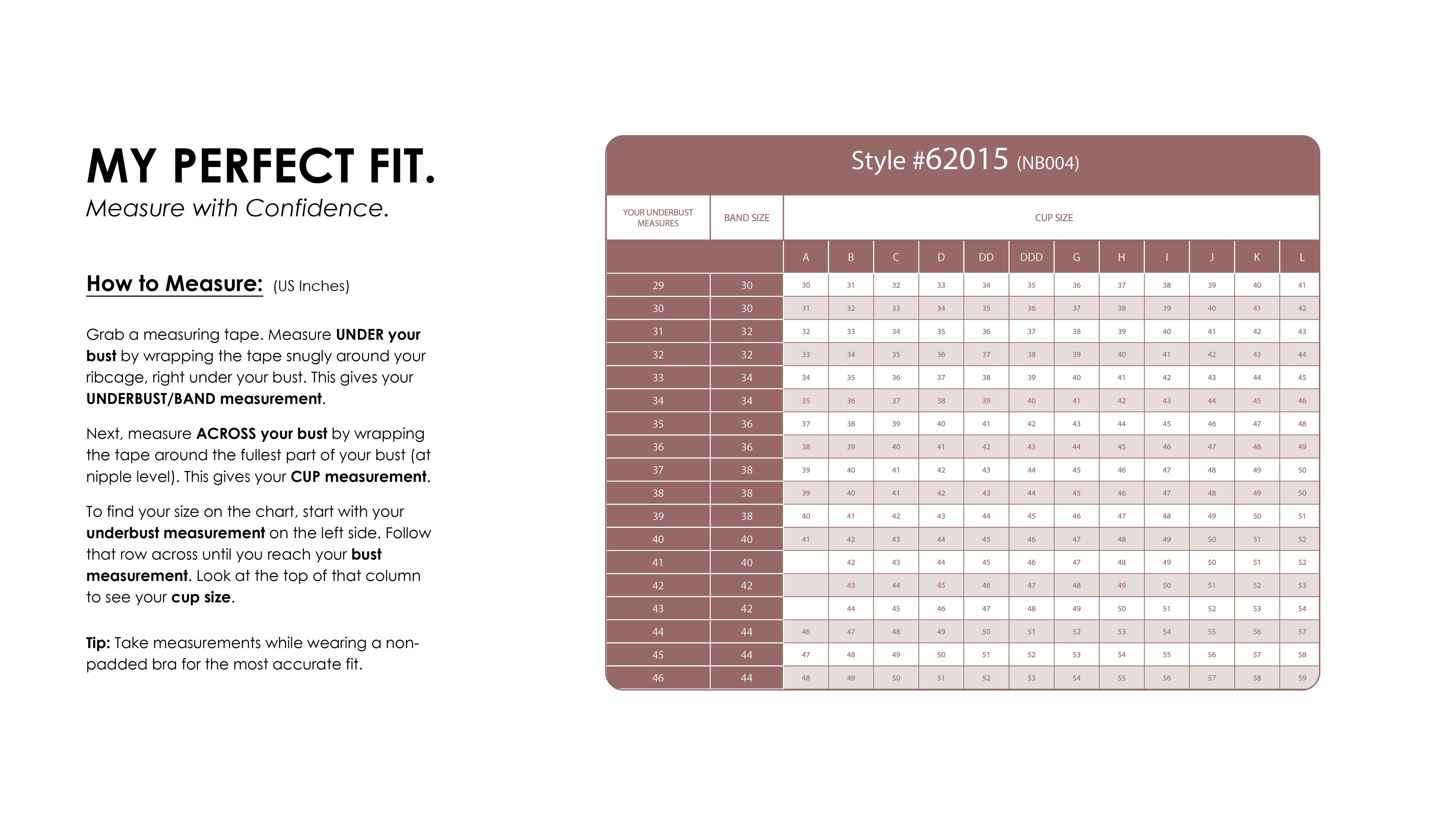 Size Chart for NURSING PRESTIGE